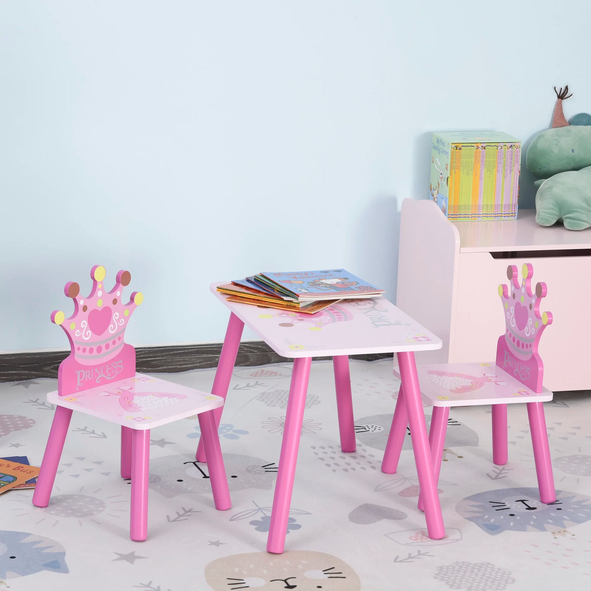 Triple Piece Collection Children's Wood Table Seat with Crown Pattern - The Kings Lots