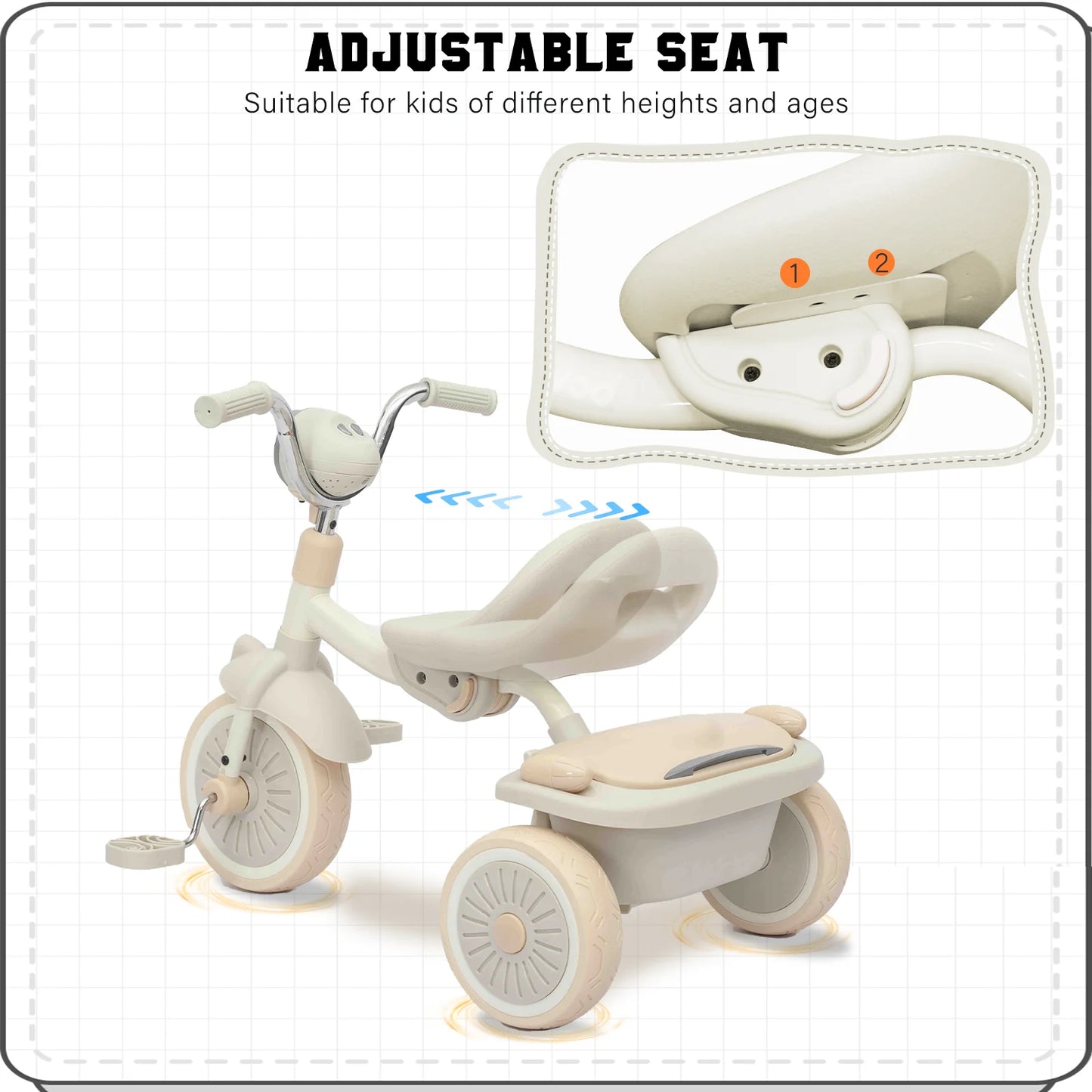 UBRAVOO Baby Foldable Tricycle Trike with Pedals,Unique PU Wheels with Elasticity Shock-absorbing Effect,Cool Lights,1-5 Years - The Kings Lots
