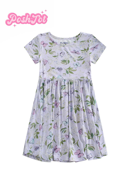 POSHTOT Purple butterfly Bamboo fiber Super cozy bamboo Girls' Floral Print Princess Dress, - The Kings Lots