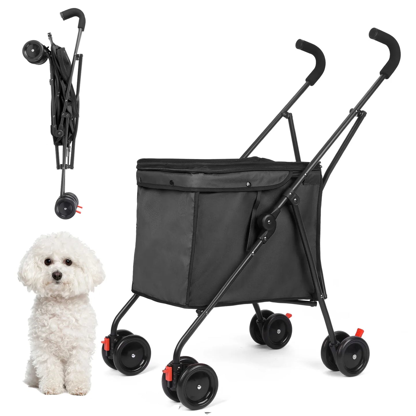 33lbs 4 Wheels Dog Stroller Rotate Pink Pet Puppy Stroller