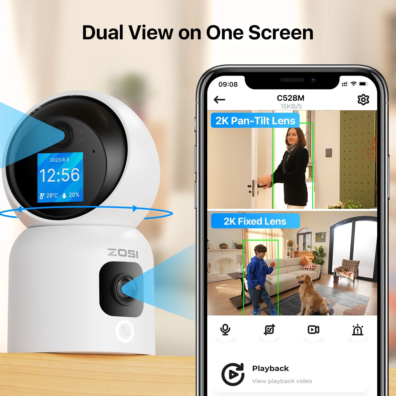 ZOSI 360° Smart Home Security Camera PTZ Auto Tracking Baby Monitor AI Panoramic HD Night Vision Indoor WiFi Surveillance Camera - The Kings Lots