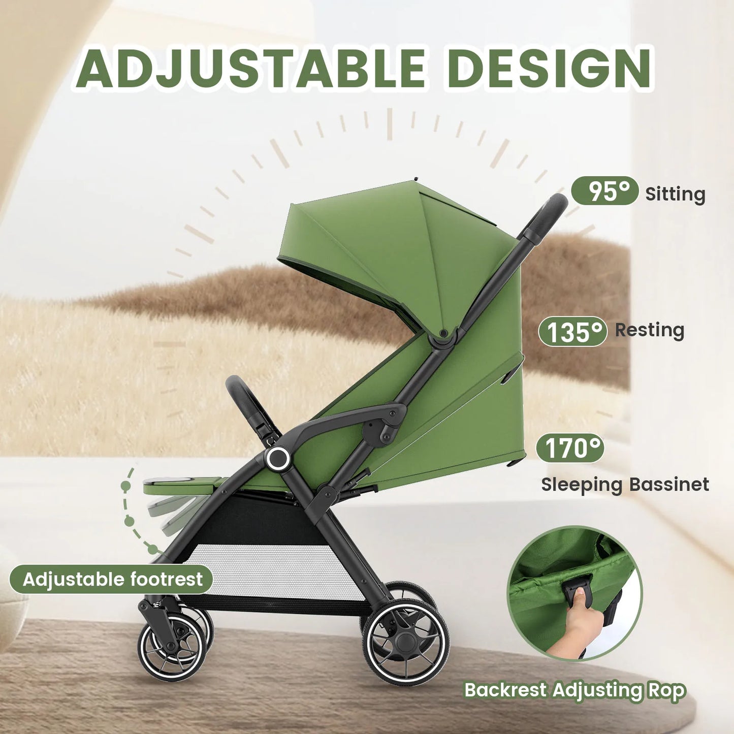 High View Portable Baby Stroller Compact Lightweight Travel Stroller for Babies & Toddlers With 360°Swivel Seat - The Kings Lots