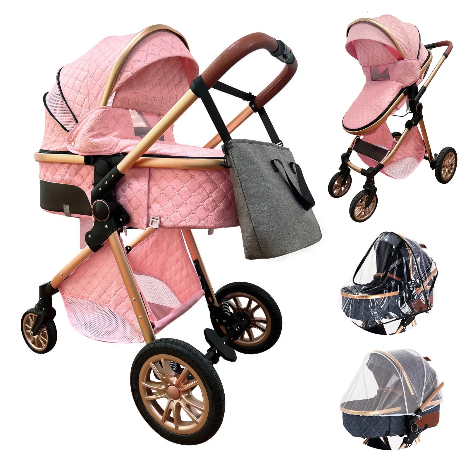 Luxury Baby Stroller 3 in 1 High Landscape Baby Cart Can Sit Can Lie Portable Pushchair Baby Cradel Infant Carrier - The Kings Lots