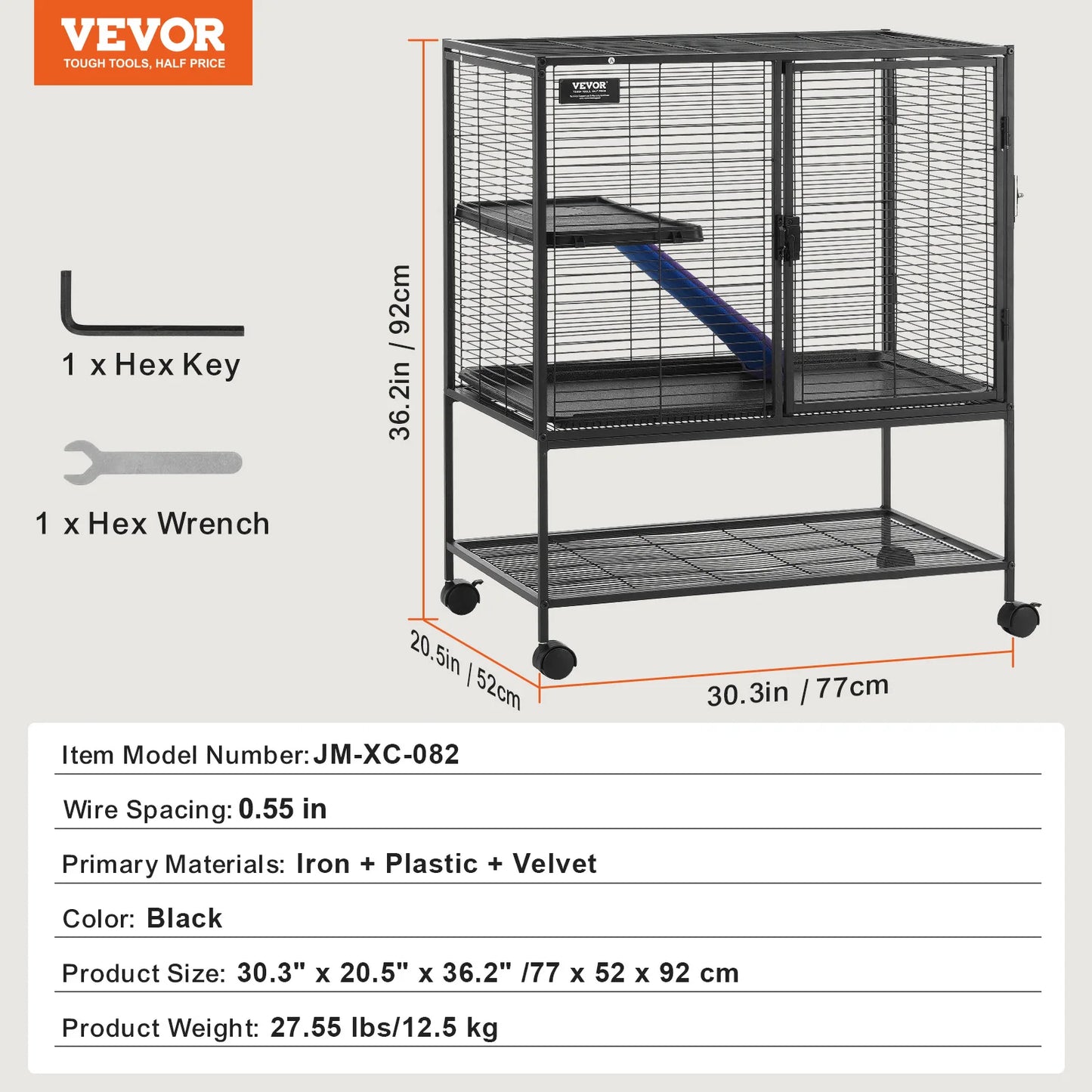 VEVOR 64.6" Rolling Metal Ferret Cage Large 4-Tier Critter Cage