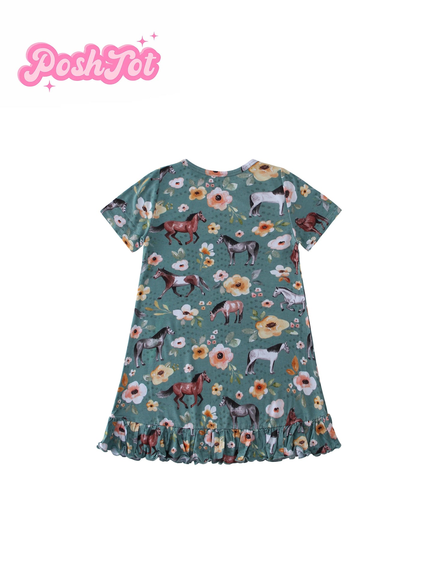 POSHTOT Mustang printed bamboo fiber super comfortable bamboo girls printed Princess dress, ladylike style - The Kings Lots