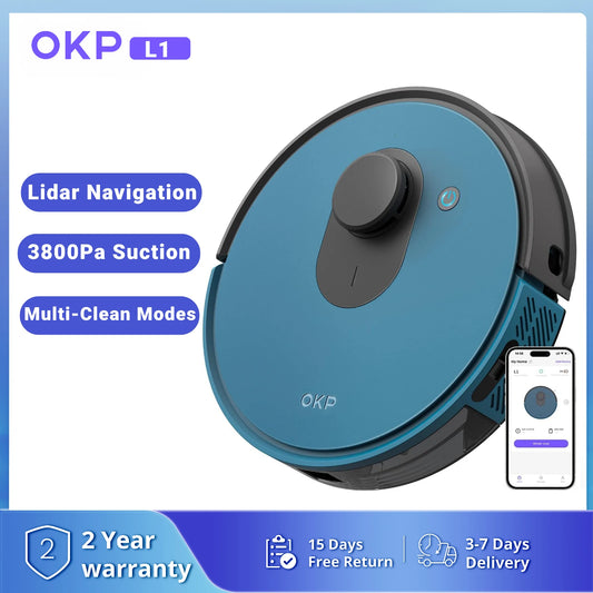 OKP Lidar Robot Vacuum Cleaner 3800Pa Power Suction for Pet Hair and Carpet - The Kings Lots