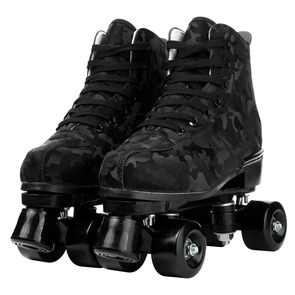 PU Leather Roller Skates Skating Shoes Size 4 Flash Wheels - The Kings Lots