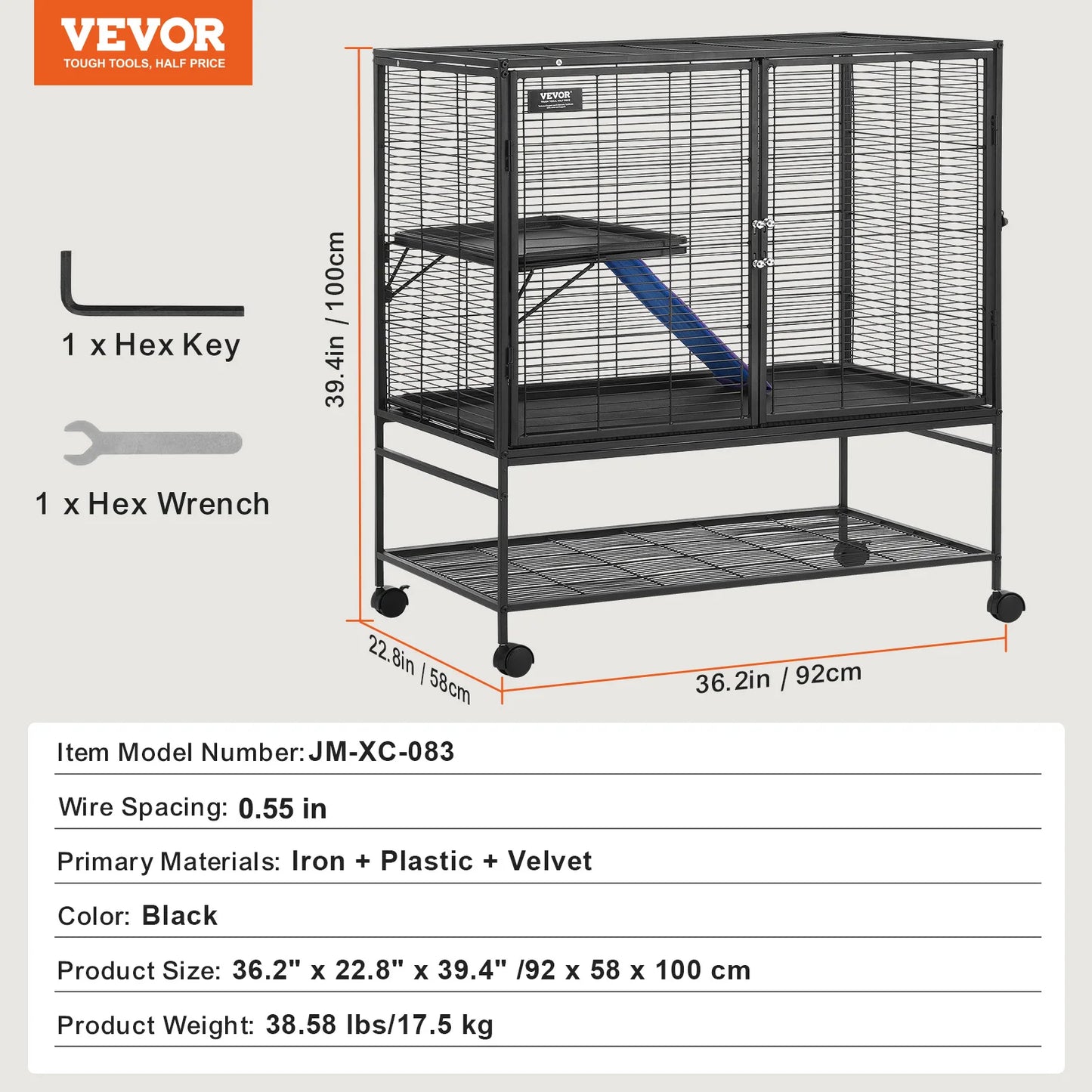 VEVOR 64.6" Rolling Metal Ferret Cage Large 4-Tier Critter Cage