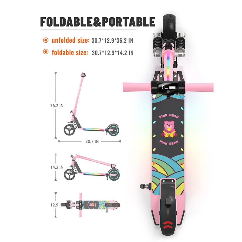 New Version S5 Kids Electric Scooter 24V/2.5Ah Battery 130W Motor Max Speed 14km/h with Suspension 6.5 Inch Tires Max Rang 8KM - The Kings Lots