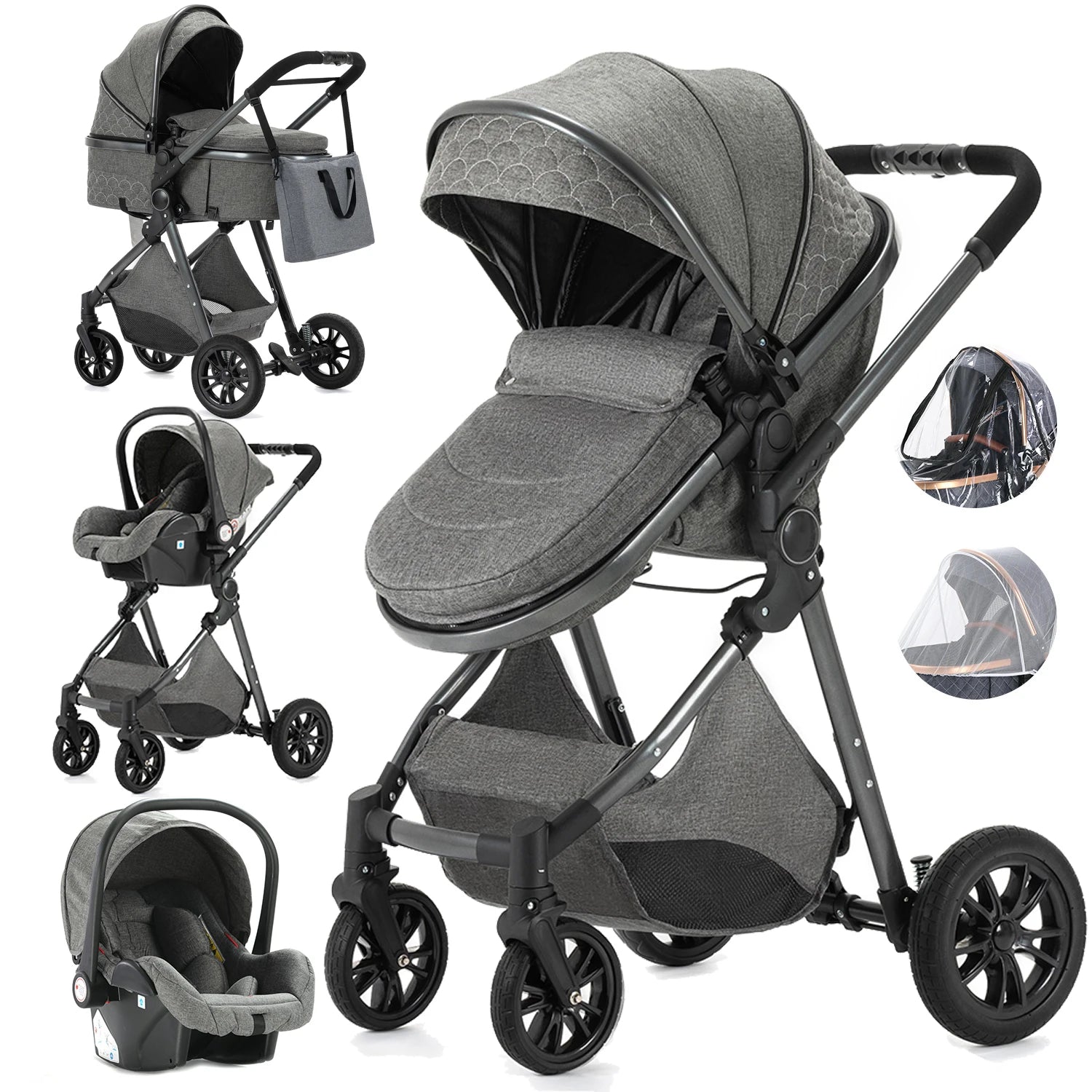 Luxury Baby Stroller 3 in 1 High Landscape Baby Cart Can Sit Can Lie Portable Pushchair Baby Cradel Infant Carrier - The Kings Lots