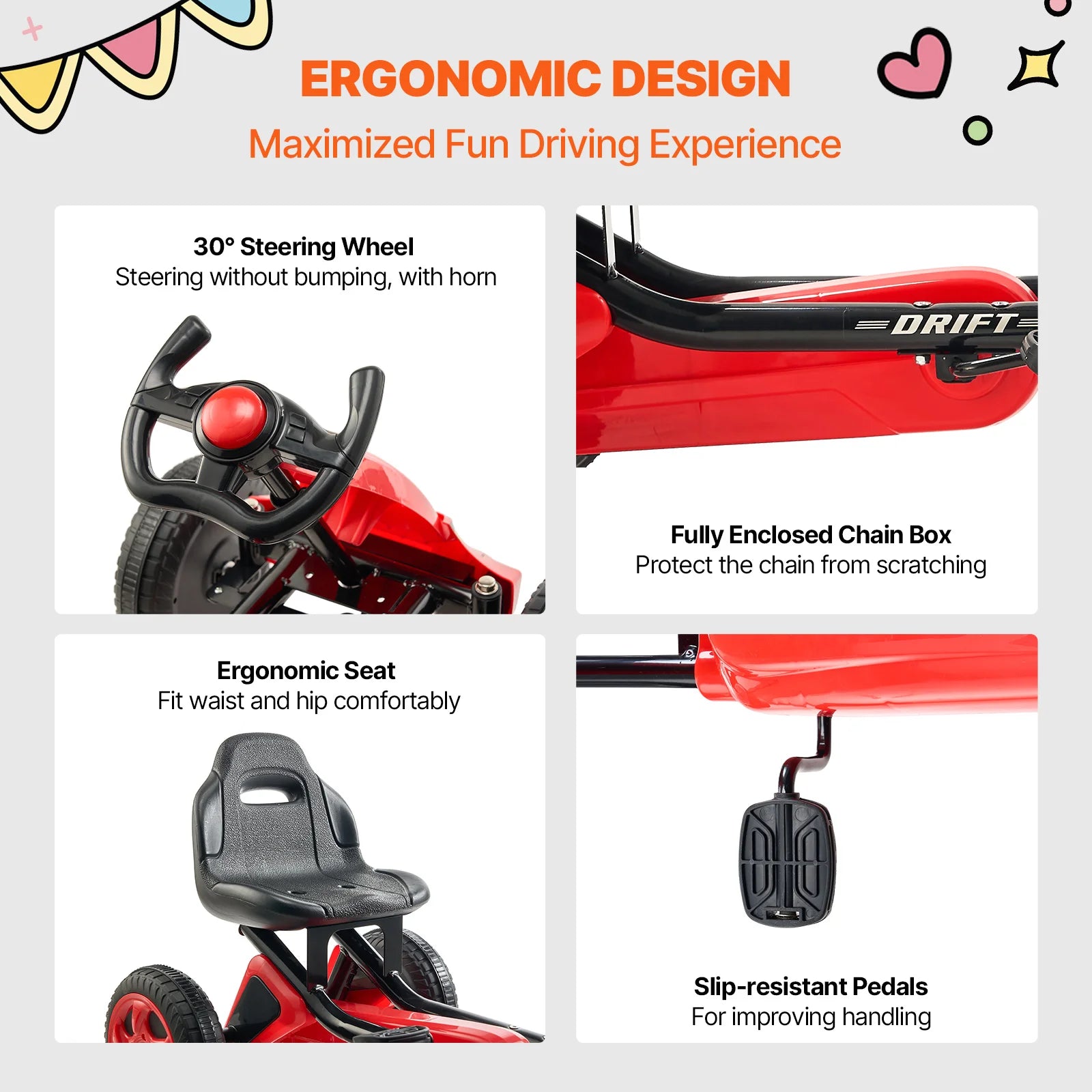 VEVOR 66lbs Kids Pedal Go Kart 4 Wheel Off-Road Pedal Ride On Toys with Adjustable Seat Outdoor Racer Pedal Car for Boys & Girls - The Kings Lots
