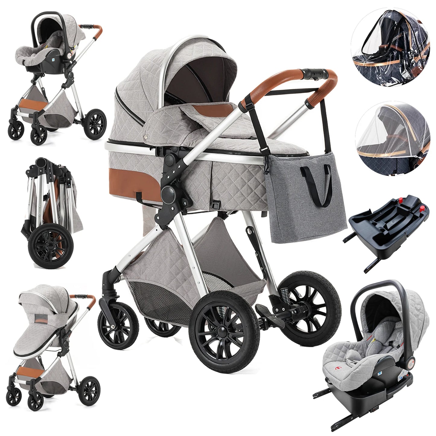 Luxury Baby Stroller 3 in 1 High Landscape Baby Cart Can Sit Can Lie Portable Pushchair Baby Cradel Infant Carrier - The Kings Lots