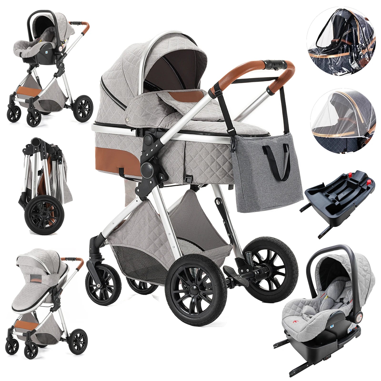 Luxury Baby Stroller 3 in 1 High Landscape Baby Cart Can Sit Can Lie Portable Pushchair Baby Cradel Infant Carrier - The Kings Lots