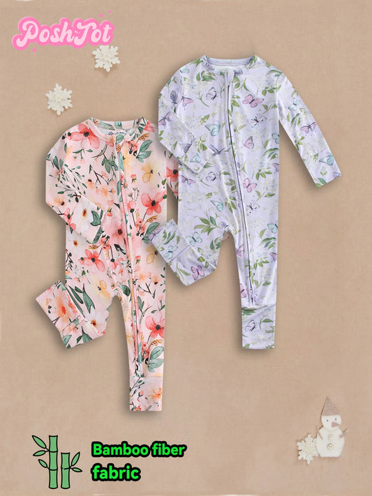 2pcs POSHTOT bamboo fiber long sleeves for baby. Baby pajamas two-way zipper 0-2 year old jumpsuit.Baby jumpsuit. - The Kings Lots