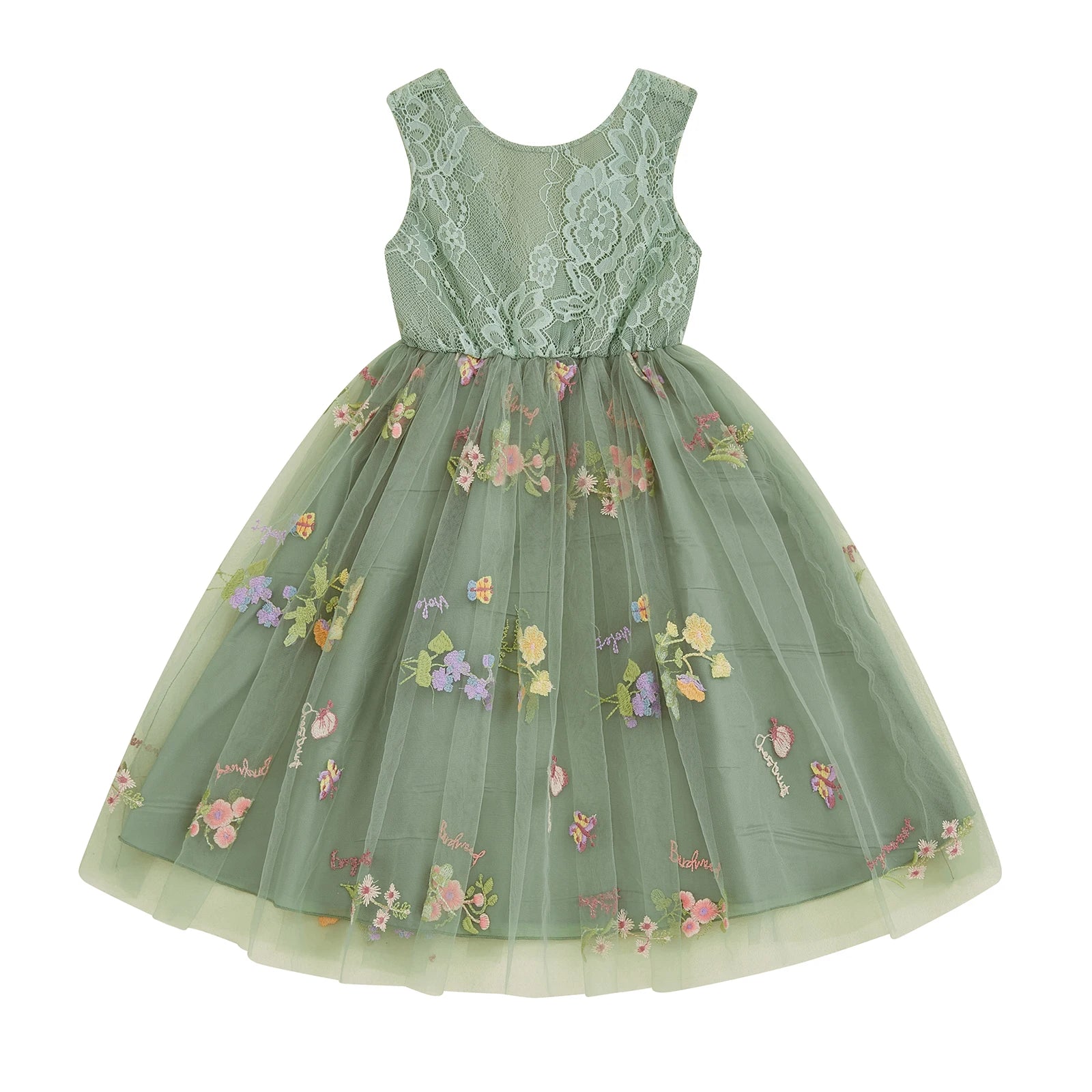 Kids Girl Tulle Dress Sleeveless Round Neck Floral Embroidery Dress Toddler Princess Dress Summer Clothes - The Kings Lots