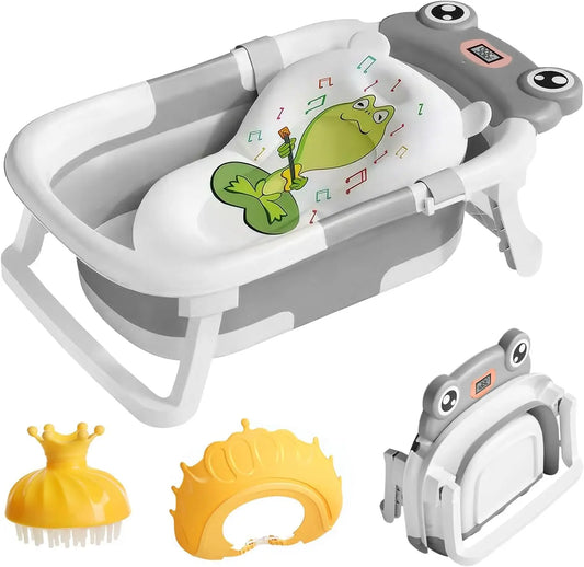 Eco-friendly Baby BathTub with Bath Cushion,Foldable Bathtub Portable with Temperature Indicator Infant Tub for 0-36 Months Baby - The Kings Lots
