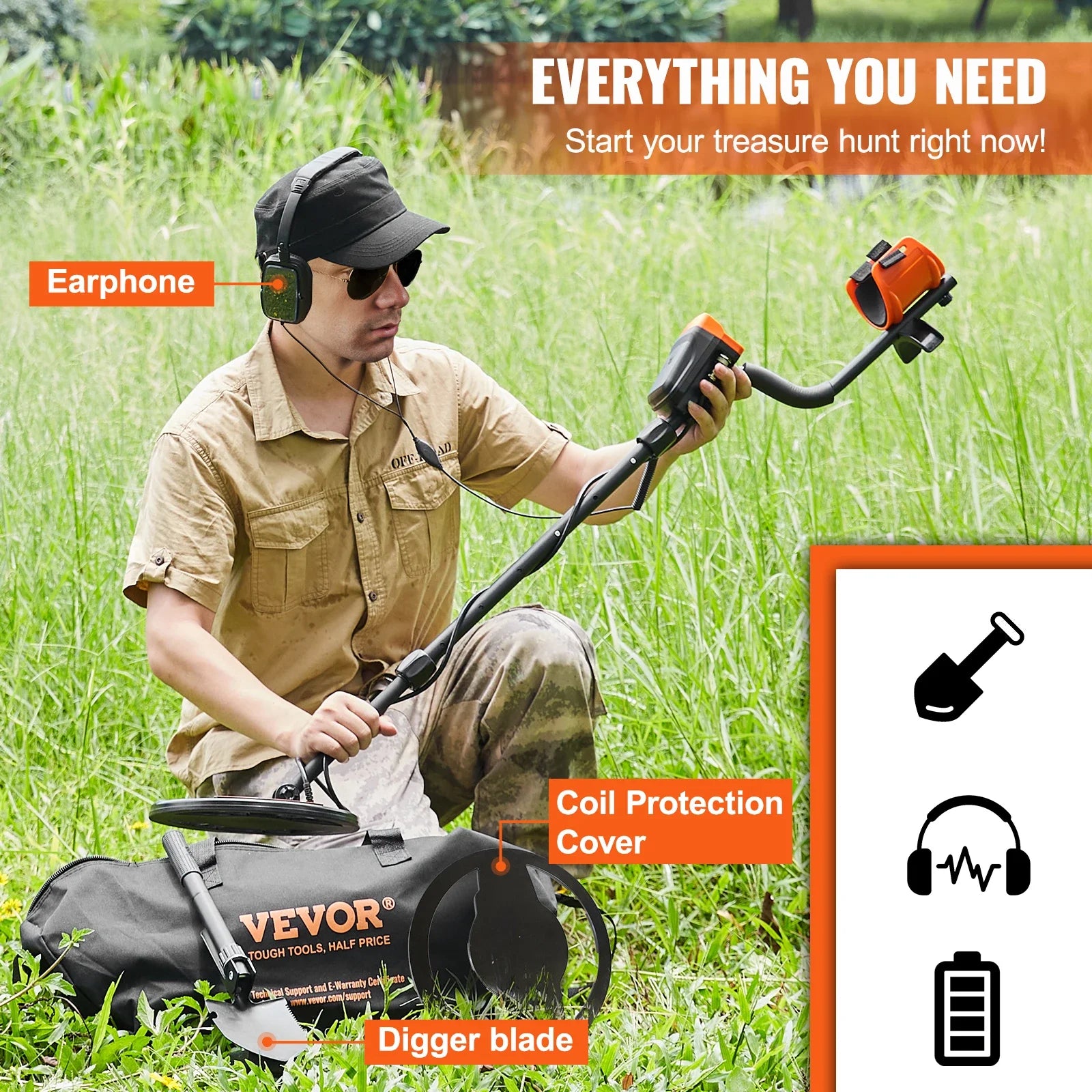 VEVOR Metal Detector for Adults & Kids 10Inch Waterproof Coil - The Kings Lots