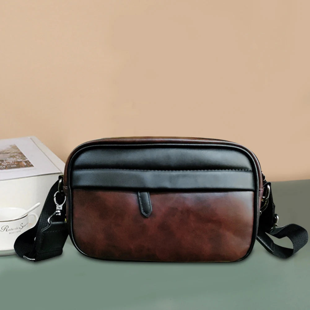 Casual Business Purse Handbag Classic Pattern Men Shoulder Crossbody Bag Wide Strap Small Square Travel Work Male Sling Bags - The Kings Lots