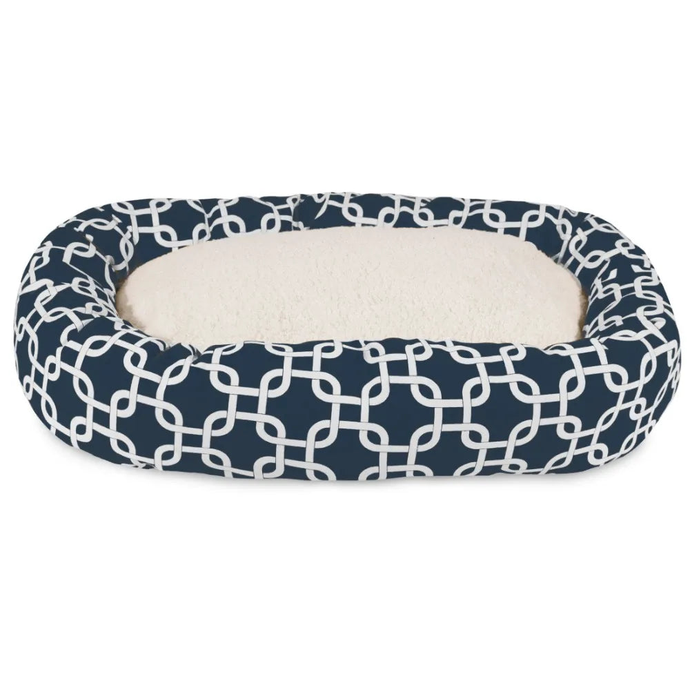 Sherpa Links Bagel Pet Bed for Dogs, Calming Dog Bed Washable, Medium, Navy Blue Blue - The Kings Lots