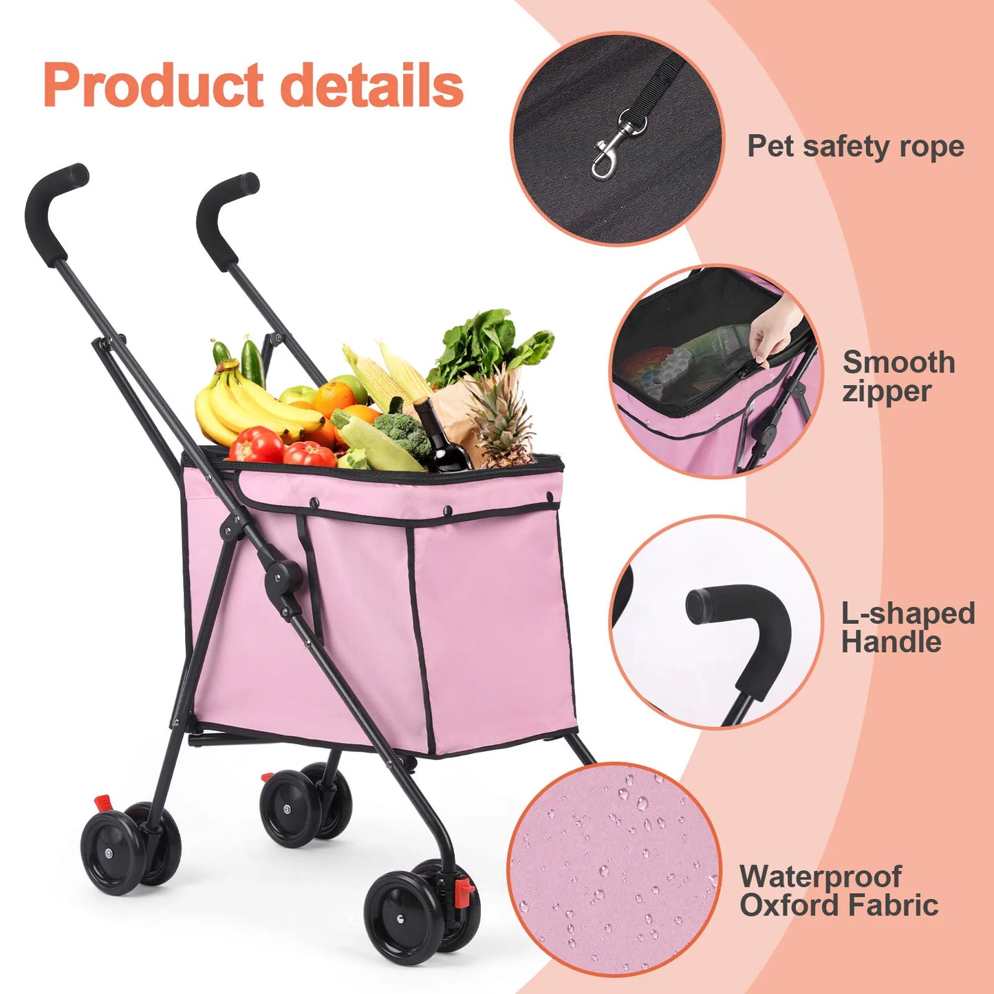 33lbs 4 Wheels Dog Stroller Rotate Pink Pet Puppy Stroller