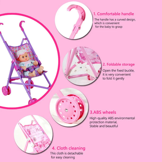 Foldable Baby Stroller for Dolls with 10 Inch Doll Toy Stroller for Baby Dolls for Babies Infants Toddlers Girls Kids