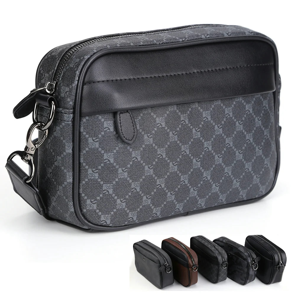 Casual Business Purse Handbag Classic Pattern Men Shoulder Crossbody Bag Wide Strap Small Square Travel Work Male Sling Bags - The Kings Lots