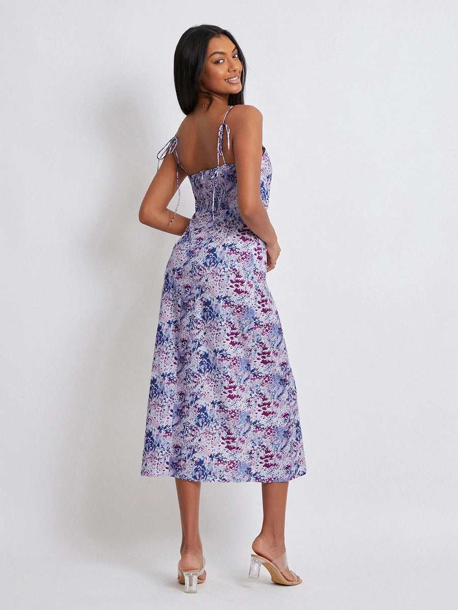 Women Floral Sleeveless Dress Summer Spaghetti Strap Split Party Long Dress for Cocktail Beach Streetwear - The Kings Lots