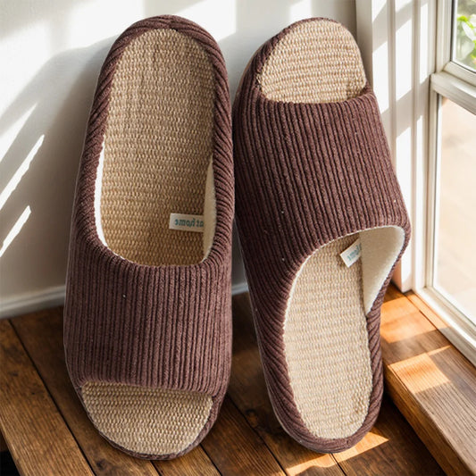 Unisex House Slippers Corduroy Linen Slippers Non-Slip Indoor - The Kings Lots