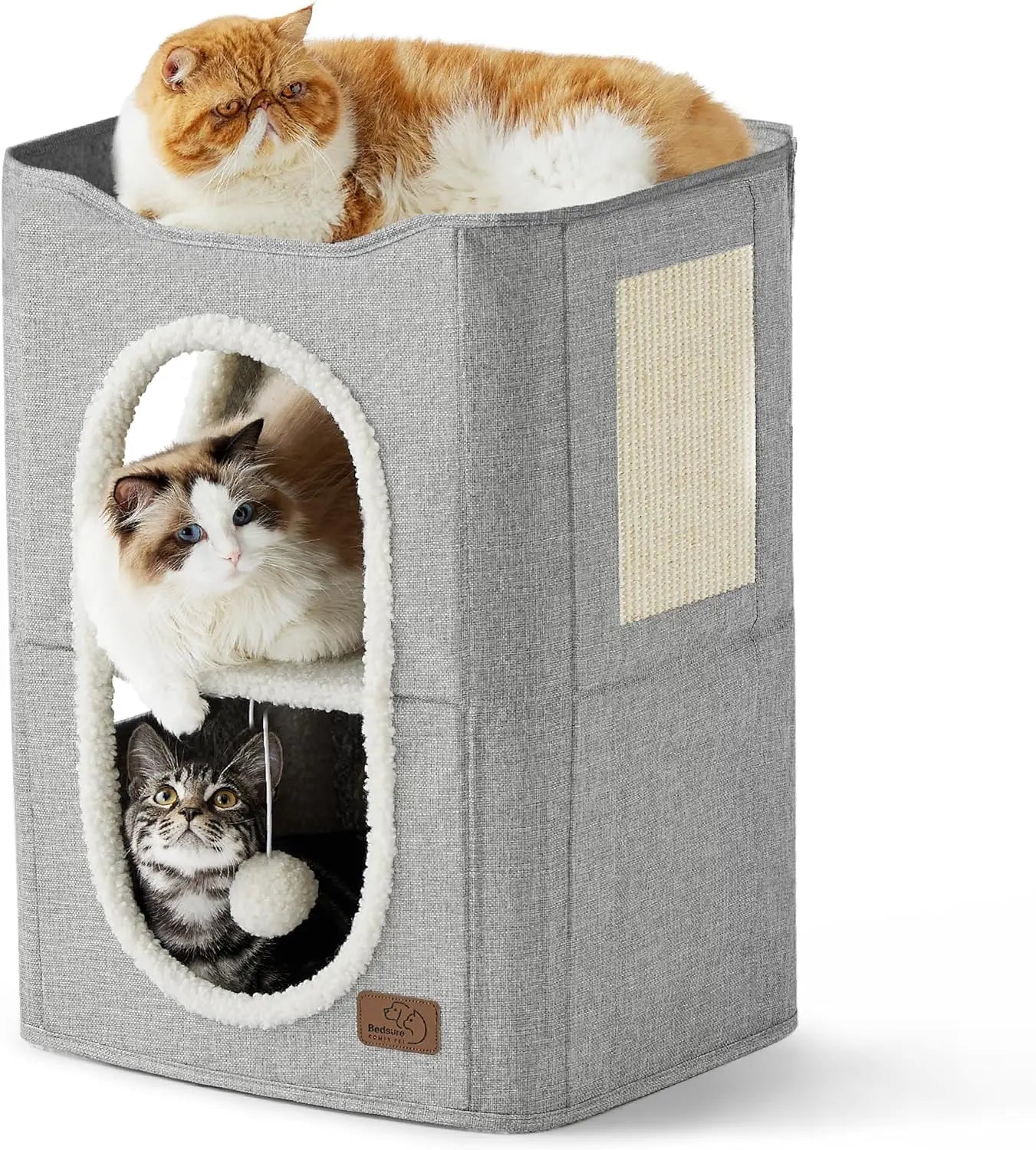 Wide Cat House for Indoor Cats - Large Cat Cave with Scratch Pad - The Kings Lots