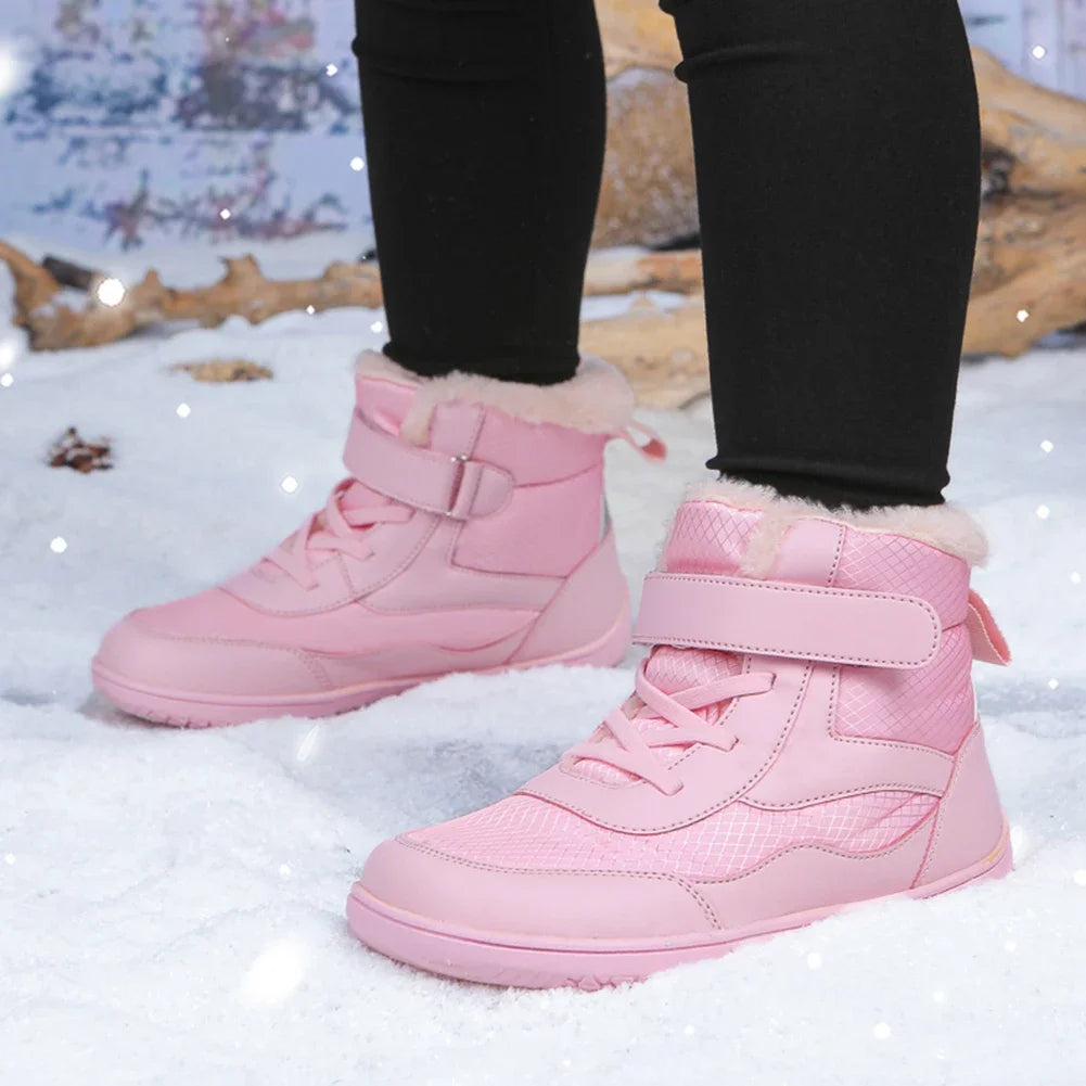 Kid's Snow Boots Children's Outdoor Wide Toe Barefoot Shoes Warm Waterproof Winter Boots High-top Velvet Boot Size 25-35 - The Kings Lots