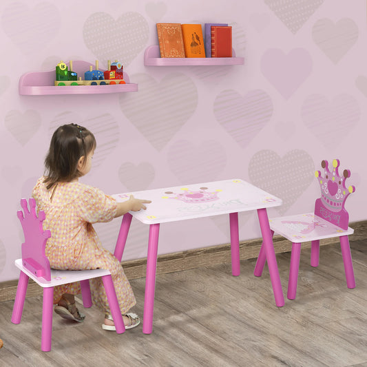 Triple Piece Collection Children's Wood Table Seat with Crown Pattern - The Kings Lots