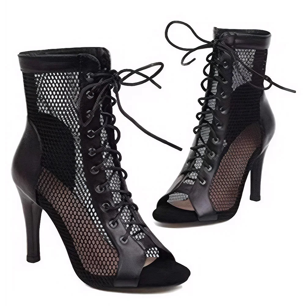 Women High Top Sandals High Heel Mesh Dance Shoes Summer - The Kings Lots