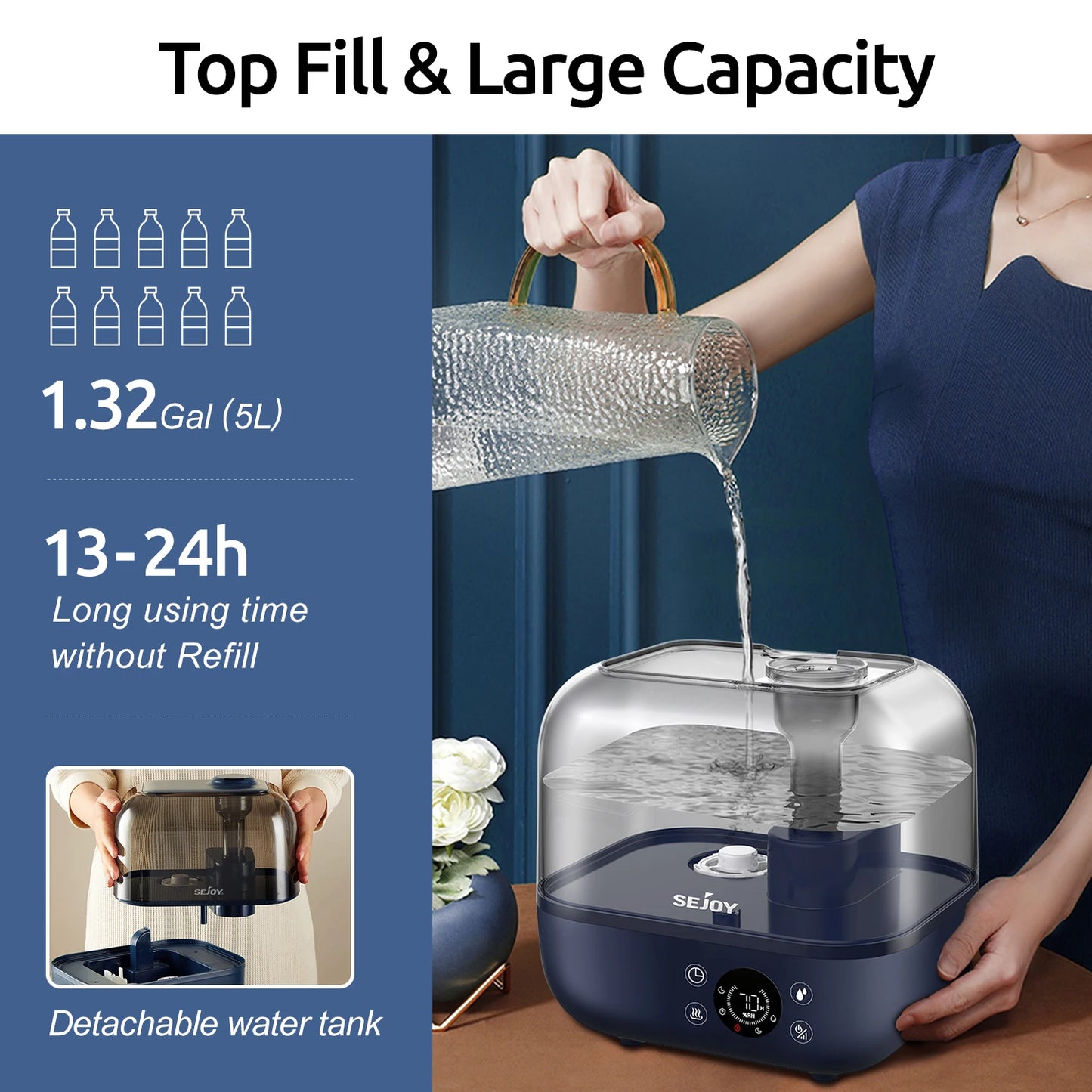 Sejoy 5L Humidifier for Bedroom Large Room Home Diffuser