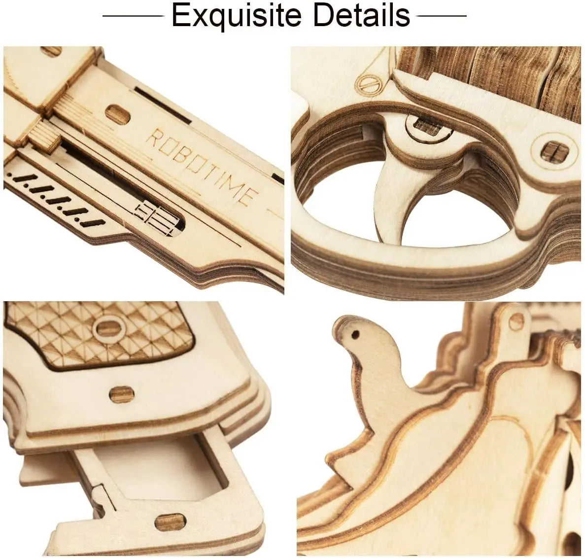 Robotime Rokr DIY 3D Rubber Band Bullet Wooden Gun Puzzle - The Kings Lots