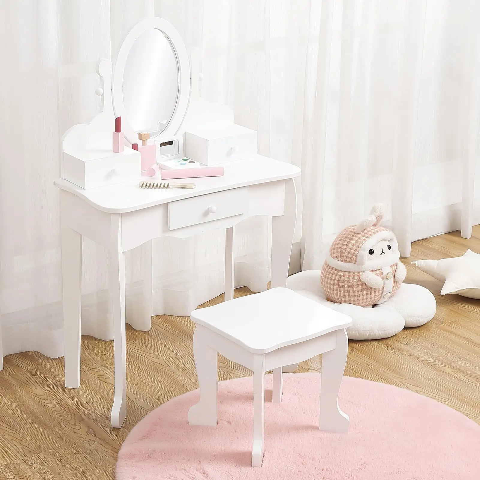 Kids Vanity Set with Mirror and Drawer for Pretend Play - The Kings Lots