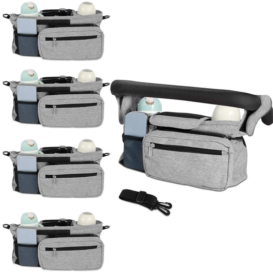 5PCS/1PCS Stroller Organizer with Insulated Cup Holder Detachable Phone Bag Shoulder Strap for Uppababy Baby Jogger Britax BOB