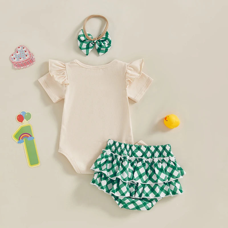 Summer Infant Baby Girl Summer Outfits Short Sleeve Duck Print Romper + Ruffle Shorts + Headband Set Newborn Clothes - The Kings Lots