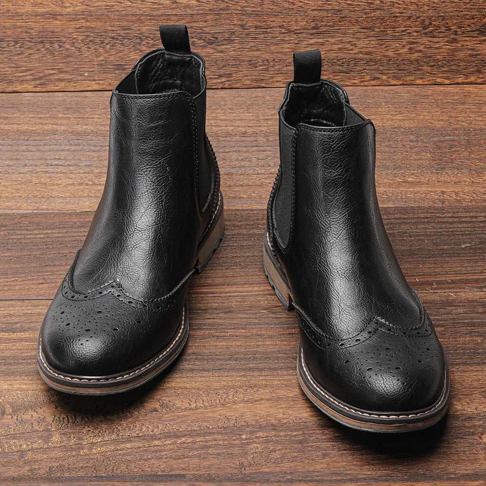 Brogue Men Chelsea Boots 2025 American Style Comfortable Fashion - The Kings Lots