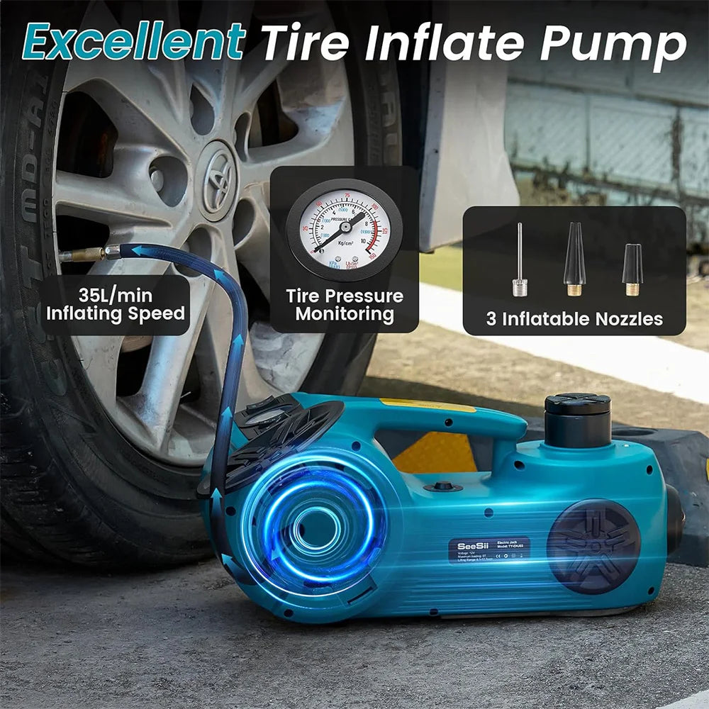 Seesii Electric Car Jack 5 Ton 12V Hydraulic Jack with Tire Inflator Pump - The Kings Lots