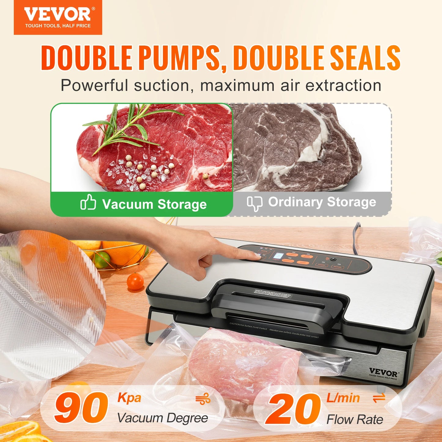 VEVOR 90Kpa 130W Vacuum Sealer Food Packaging Machine