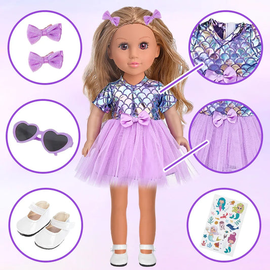 45cm/18inch Purple Mermaid Dress Doll White Shoes Set - The Kings Lots