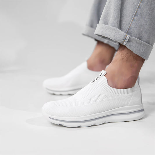 Men White Sneakers Walking Shoes Slip On Lightweight 1239 - The Kings Lots