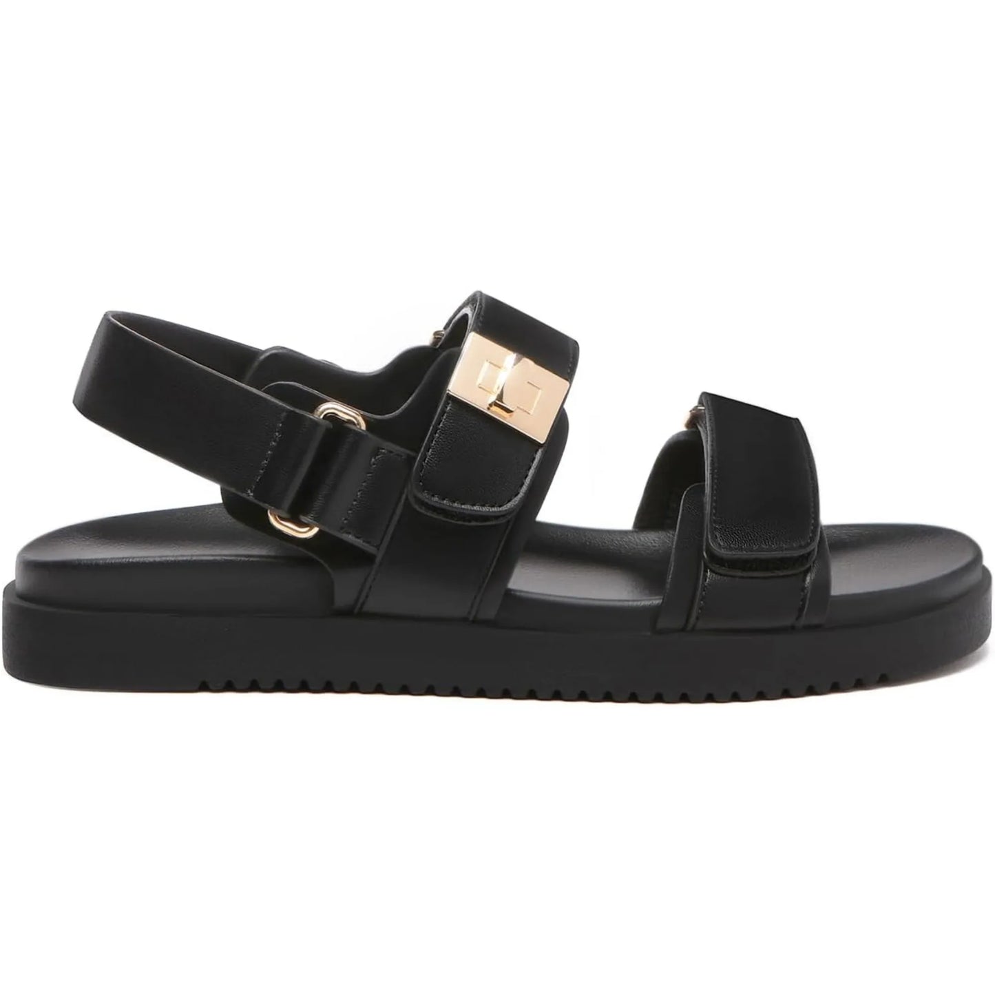 Women's Flat Sandals Comfort Adjustable Double Strap Slip on Leather Footbed Sandals - The Kings Lots