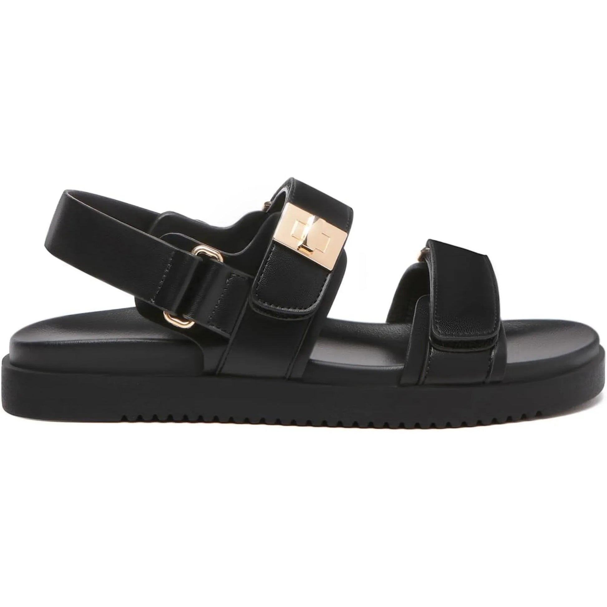 Women's Flat Sandals Comfort Adjustable Double Strap Slip on Leather Footbed Sandals - The Kings Lots