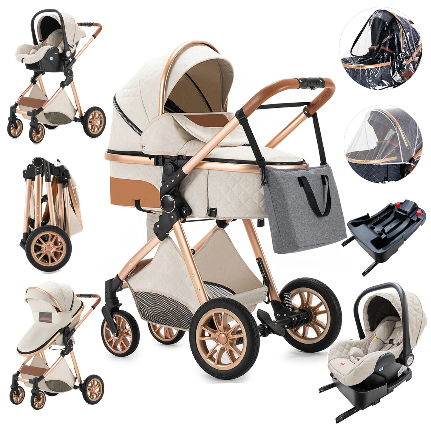Luxury Baby Stroller 3 in 1 High Landscape Baby Cart Can Sit Can Lie Portable Pushchair Baby Cradel Infant Carrier - The Kings Lots