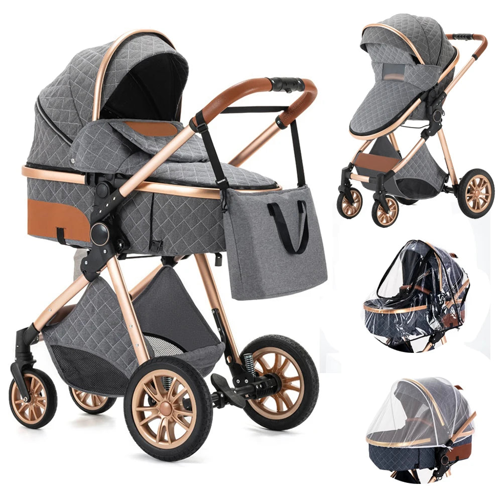 Luxury Baby Stroller 3 in 1 High Landscape Baby Cart Can Sit Can Lie Portable Pushchair Baby Cradel Infant Carrier - The Kings Lots