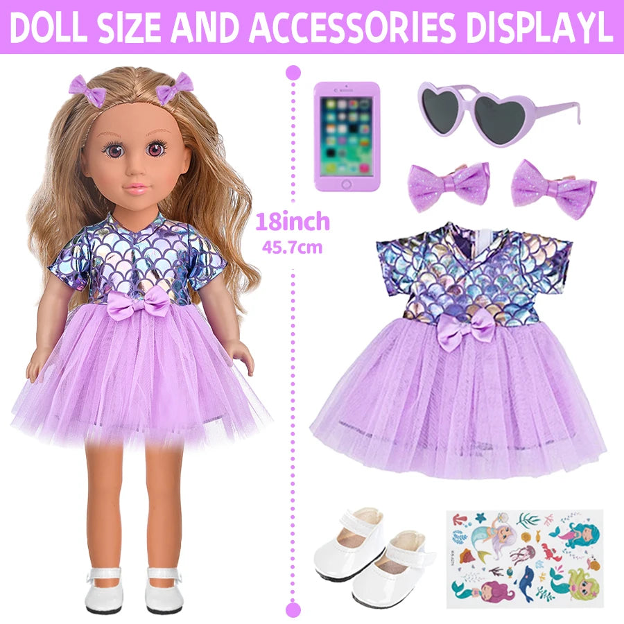 45cm/18inch Purple Mermaid Dress Doll White Shoes Set - The Kings Lots