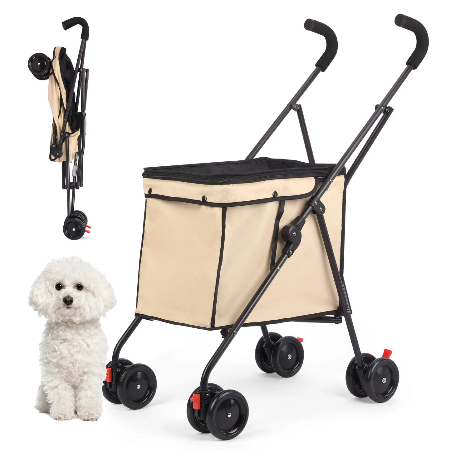 33lbs 4 Wheels Dog Stroller Rotate Pink Pet Puppy Stroller