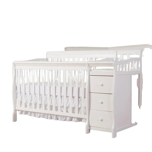 5 In 1 Brody Convertible Crib With Changer In White, Greenguard Gold Certified, Comes With 1" Changing Pad, Non-Toxic Finish - The Kings Lots