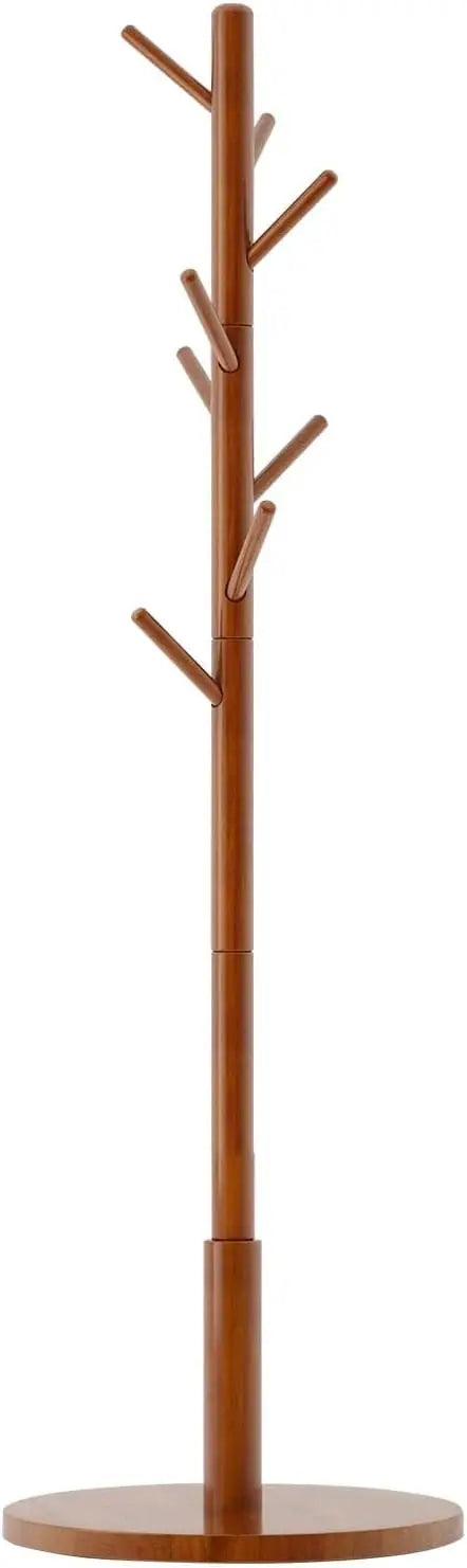 Wooden Coat Rack, Free Standing Coat Stand with 8 Hooks and 3 Height Options, Sturdy Kids Coat Tree Easy to Assemble - The Kings Lots